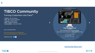 community.tibco.com
© Copyright 2000-2017 TIBCO Software Inc.
 
