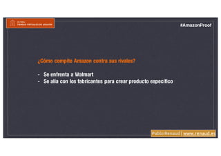 Pablo Renaud | www.renaud.es
#AmazonProof
¿Cómo compite Amazon contra sus rivales?
- Se enfrenta a Walmart
- Se alía con los fabricantes para crear producto específico
 