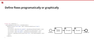 Define flows programatically or graphically
 