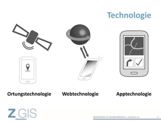 Technologie
11
Ortungstechnologie Webtechnologie Apptechnologie
 