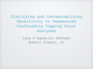 Clarifying and Contextualizing
Sensitivity to Unmeasured
Confounding Tipping Point
Analyses
Lucy D’Agostino McGowan
Robert Greevy, Jr
 