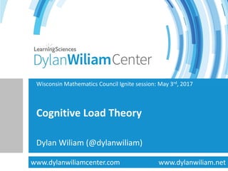 Cognitive Load Theory
Wisconsin Mathematics Council Ignite session: May 3rd, 2017
www.dylanwiliamcenter.com
Dylan Wiliam (@dylanwiliam)
www.dylanwiliam.net
 