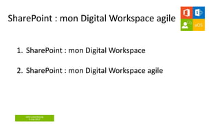 aOS Luxembourg
5 mai 2017
SharePoint : mon Digital Workspace agile
1. SharePoint : mon Digital Workspace
2. SharePoint : mon Digital Workspace agile
 