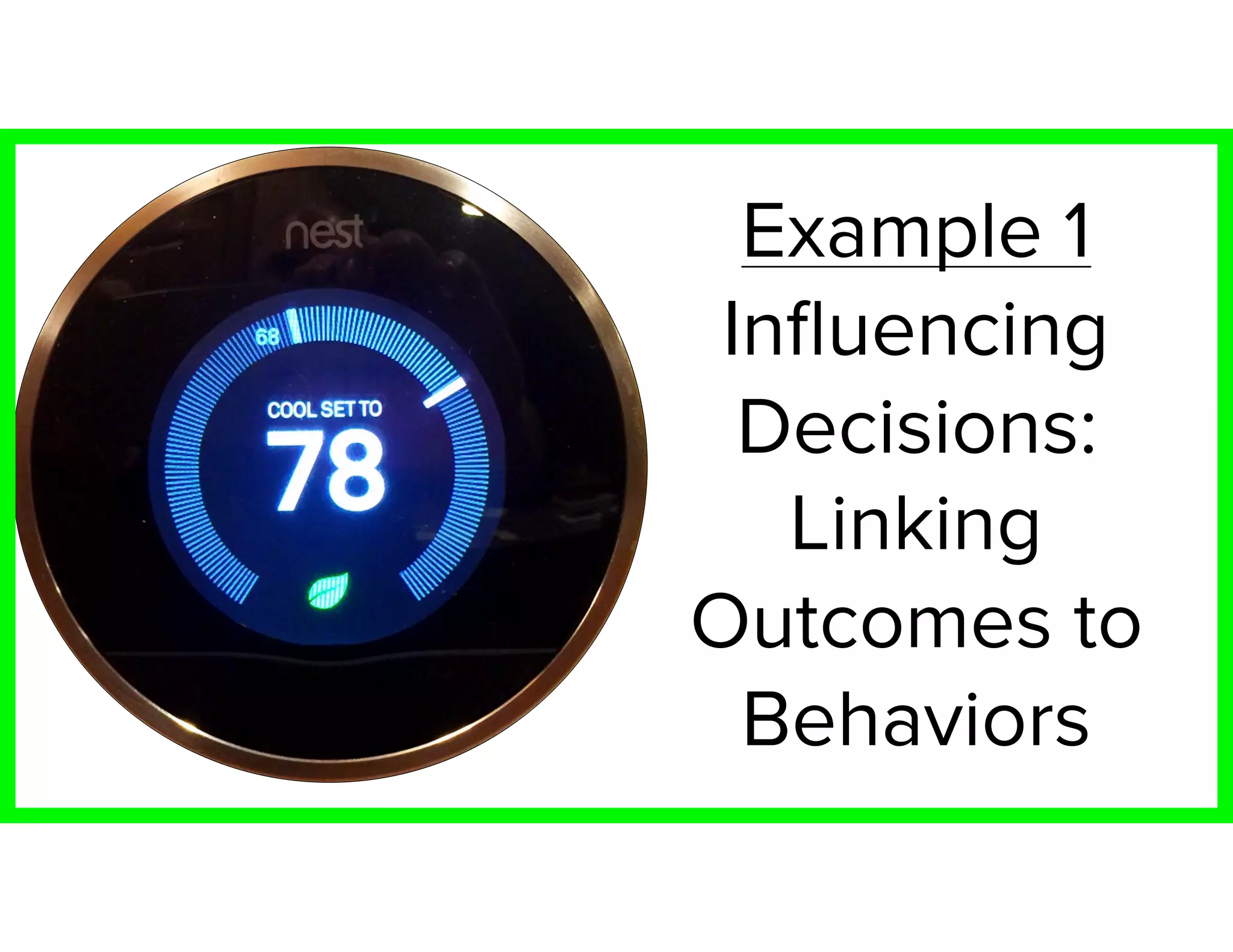 Example 1
Inﬂuencing
Decisions:
Linking
Outcomes to
Behaviors
 