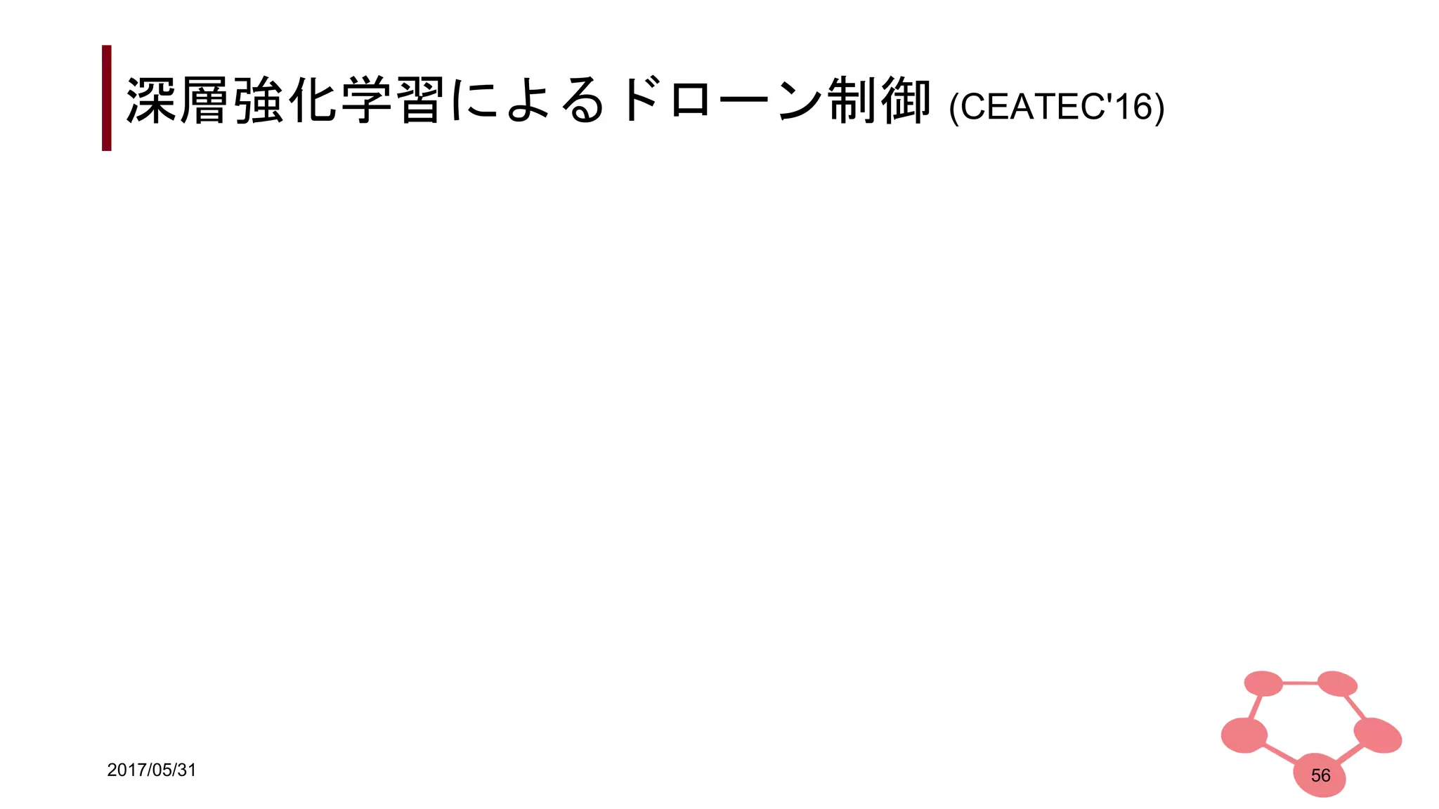 2017/05/31
深層強化学習によるドローン制御 (CEATEC'16)
56
 