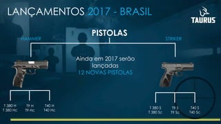 LANÇAMENTOS 2017 - BRASIL
PISTOLAS
HAMMER STRIKER
T 380 H
T 380 Hc
T9 H
T9 Hc
T40 H
T40 Hc
T 380 S
T 380 Sc
T9 S
T9 Sc
T40 S
T40 Sc
Ainda em 2017 serão
lançadas
12 NOVAS PISTOLAS
 