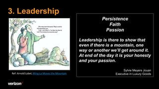 3. Leadership
Persistence
Faith
Passion
Leadership is there to show that
even if there is a mountain, one
way or another w...