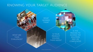 Knowing your target Audience
© 2017 Garofalo Studios. 26
Is your
product
solving
their needs?
What
worries
them?
What are
their
Challenges?
Is the
process to
achieve the
solution
easy or
complicated
?
 