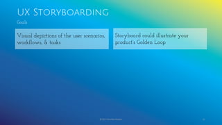 UX Storyboarding
© 2017 Garofalo Studios. 61
Goals
Visual depictions of the user scenarios,
workflows, & tasks
Storyboard could illustrate your
product’s Golden Loop
 