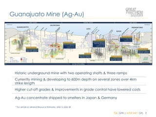 TSX: GPR | NYSE MKT: GPL 9
Historic underground mine with two operating shafts & three ramps
Currently mining & developing to 600m depth on several zones over 4km
strike length
Higher cut-off grades & improvements in grade control have lowered costs
Ag-Au concentrate shipped to smelters in Japan & Germany
Guanajuato Mine (Ag-Au)
* For details on Mineral Resource Estimates, refer to slide 30
 