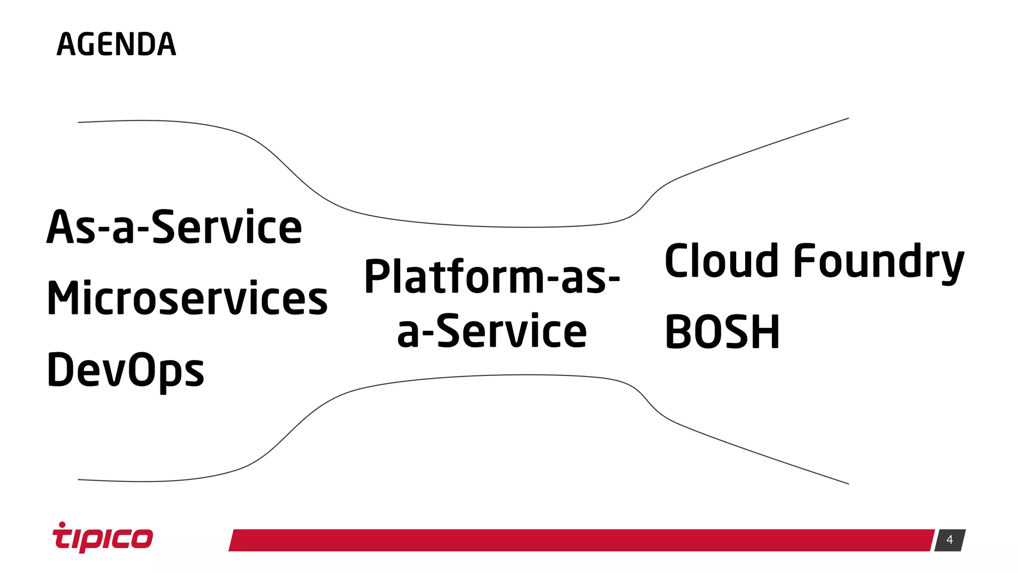 4
AGENDA
As-a-Service
Microservices
DevOps
Platform-as-
a-Service
Cloud Foundry
BOSH
 