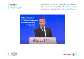 nossa
inspiração
presidente da França anuncia investimento
de 10 bilhões de euros em inovação para
transformar país numa "nação-startup“ (15/6)
 