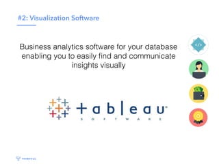 #2: Visualization Software
Business analytics software for your database
enabling you to easily ﬁnd and communicate
insights visually
 