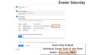 Exeter Saturday
Event Click To Book
Individual, Create Team or Join Team
Exeter – Saturday ONLY
 