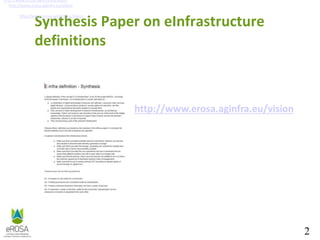 2
Synthesis Paper on eInfrastructure
definitions
http://www.erosa.aginfra.eu/vision
http://www.erosa.aginfra.eu/vision
http://www.erosa.aginfra.eu/vision
http://www.erosa.aginfra.eu/vision
 