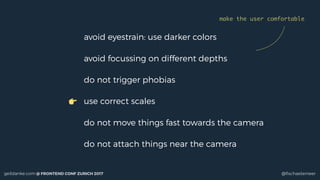 geildanke.com @ FRONTEND CONF ZURICH 2017 @ﬁschaelameer
avoid eyestrain: use darker colors
avoid focussing on different de...
