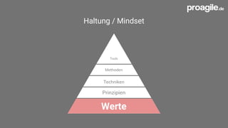 Haltung / Mindset
Techniken
Methoden
Tools
Prinzipien
Werte
 