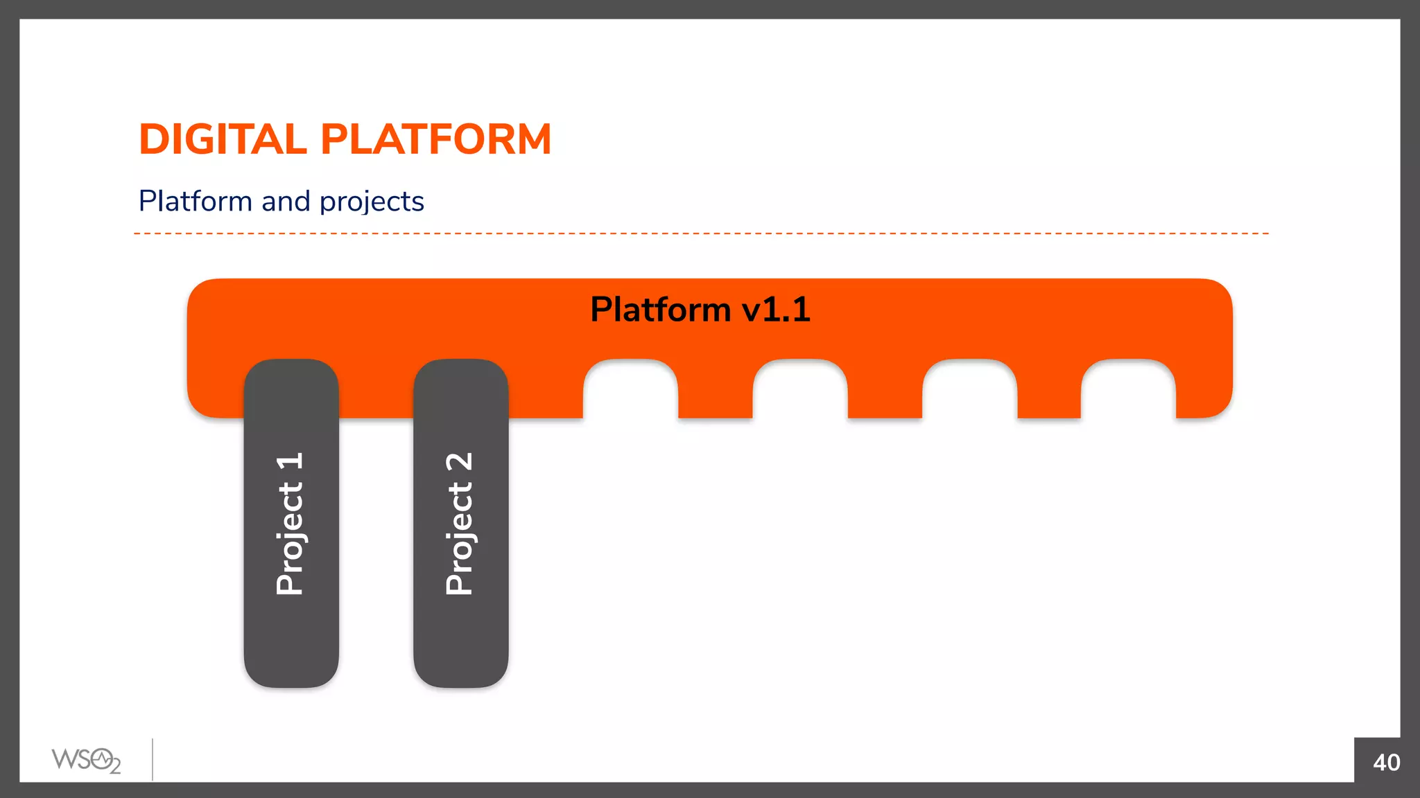 40
Platform and projects
DIGITAL PLATFORM
Platform v1.1
Project1
Project2
 