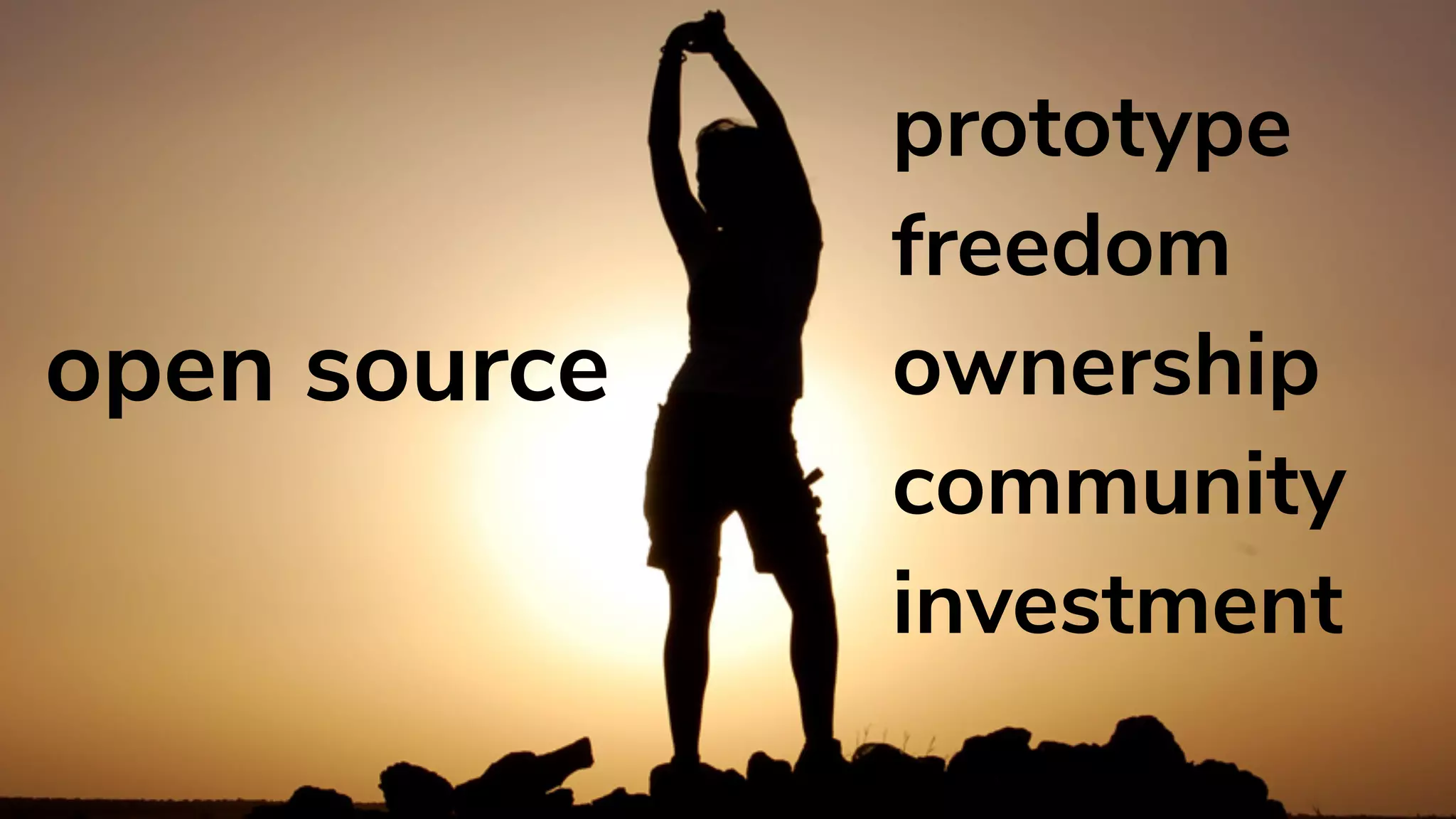 prototype
freedom
ownership
community
investment
open source
 