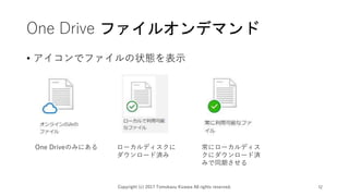 One Drive ե륪ǥޥ
? ǥե״Bʾ
Copyright (c) 2017 Tomokazu Kizawa All rights reserved. 12
One DriveΤߤˤ `ǥ
`ɜg
˥`ǥ
˥`ɜg
ߤͬڤ
 