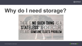 Why do I need storage?
© 2013-2017 StorageOS Ltd. All rights reserved. 4
@oicheryl
 