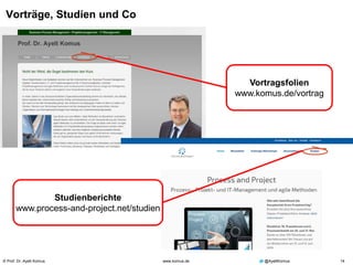 © Prof. Dr. Ayelt Komus 14www.komus.de @AyeltKomus
Vorträge, Studien und Co
Vortragsfolien
www.komus.de/vortrag
Studienberichte
www.process-and-project.net/studien
 