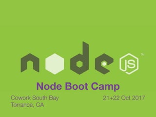 Node Boot Camp
Cowork South Bay
Torrance, CA
21+22 Oct 2017
 