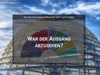 Prof. Dr. Nane Kratzke
WAR DER AUSGANG
ABZUSEHEN?
1
Der Bundestagswahlkampf 2017 auf Twitter
CoSA-Seminar, 23.10.2017 Nane Kratzke
 
