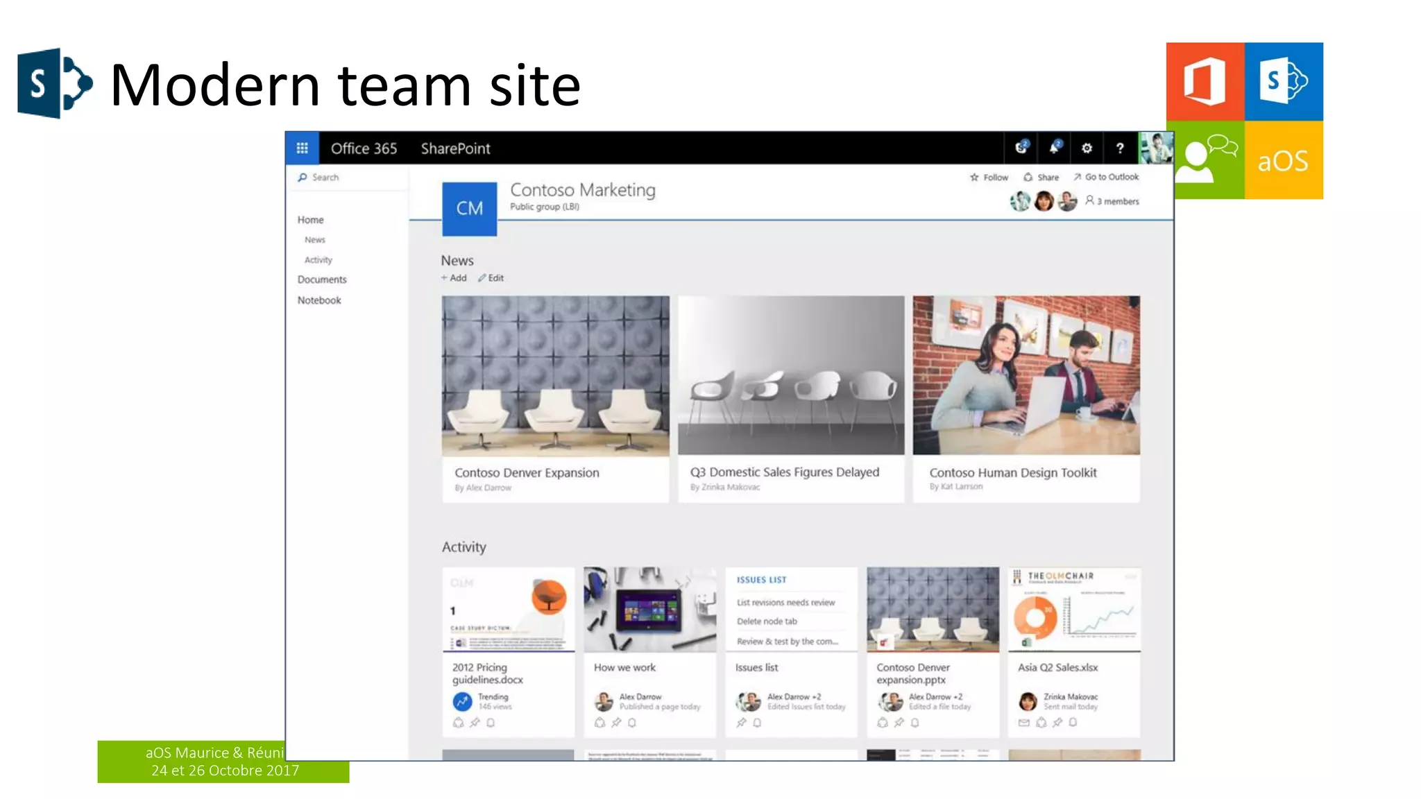 aOS Maurice & Réunion
24 et 26 Octobre 2017
Modern team site
 