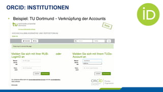 ORCID: INSTITUTIONEN
•  Beispiel: Universität Regensburg – Synchronisation der Daten
 
