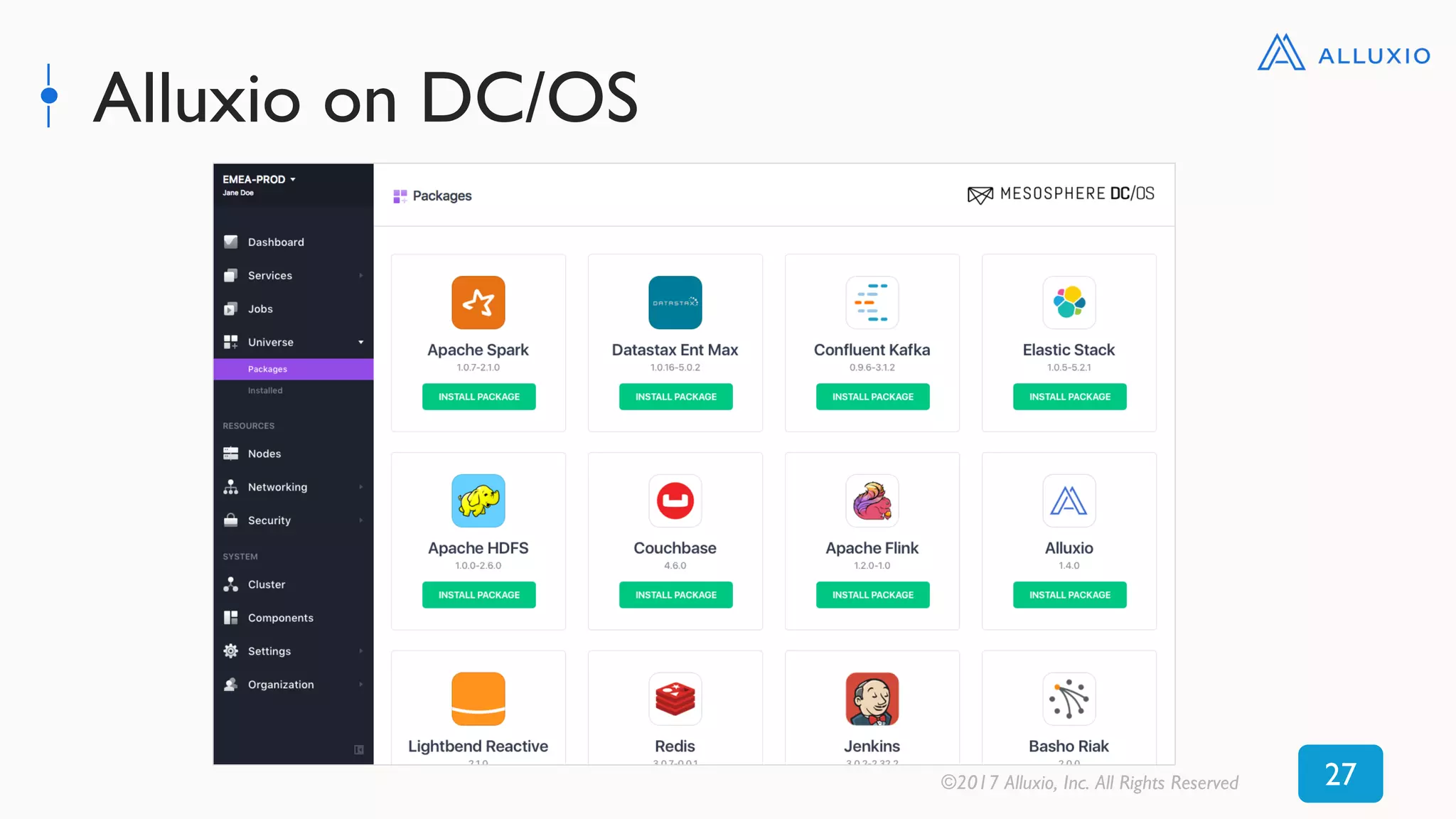 Alluxio on DC/OS
©2017 Alluxio, Inc. All Rights Reserved 27
 
