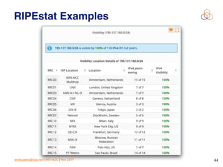 emile.aben@ripe.net | SIG-NOC | Nov 2017 44
RIPEstat Examples
 