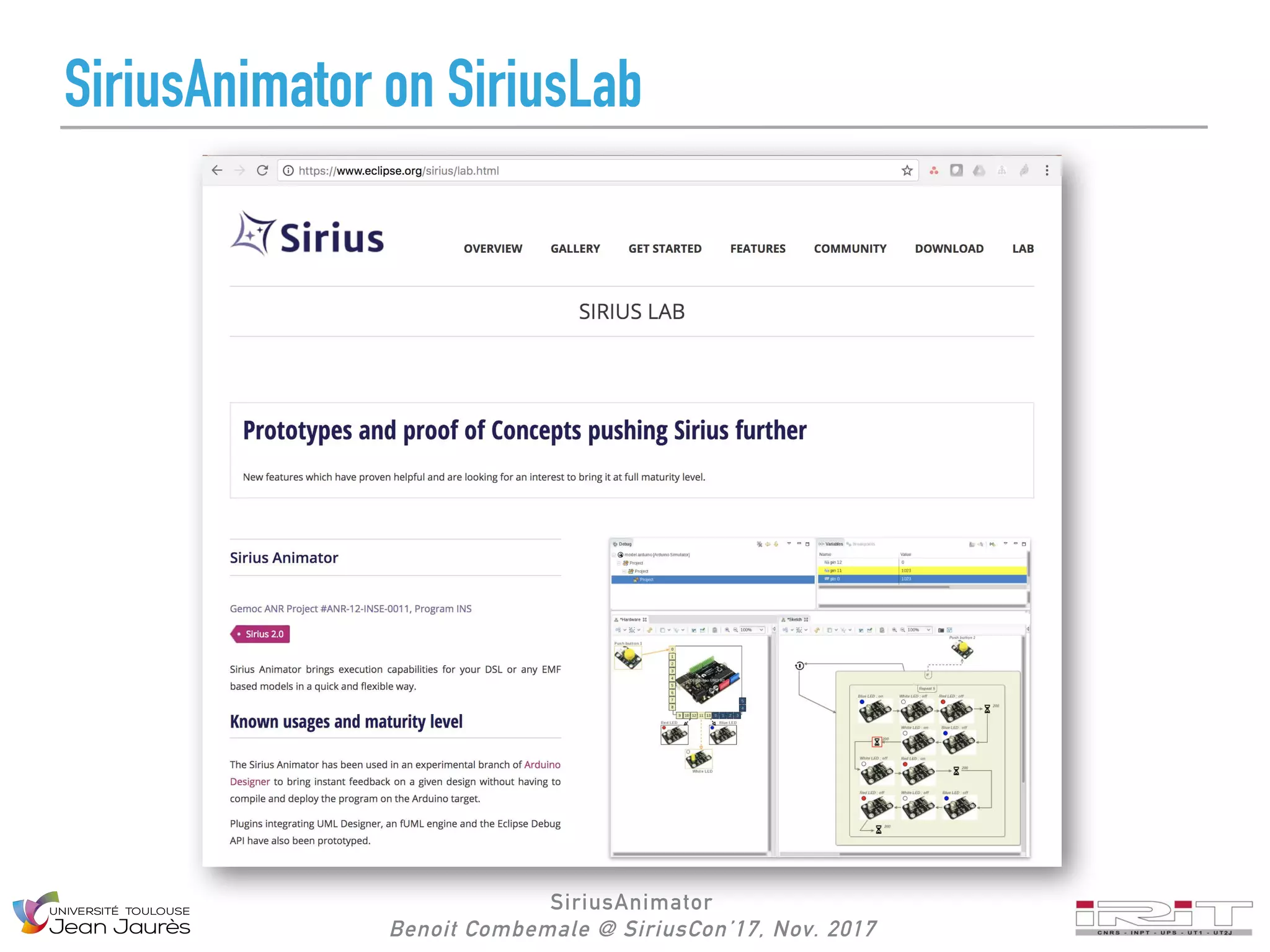 SiriusAnimator
Benoit Combemale @ SiriusCon’17, Nov. 2017
SiriusAnimator on SiriusLab
 