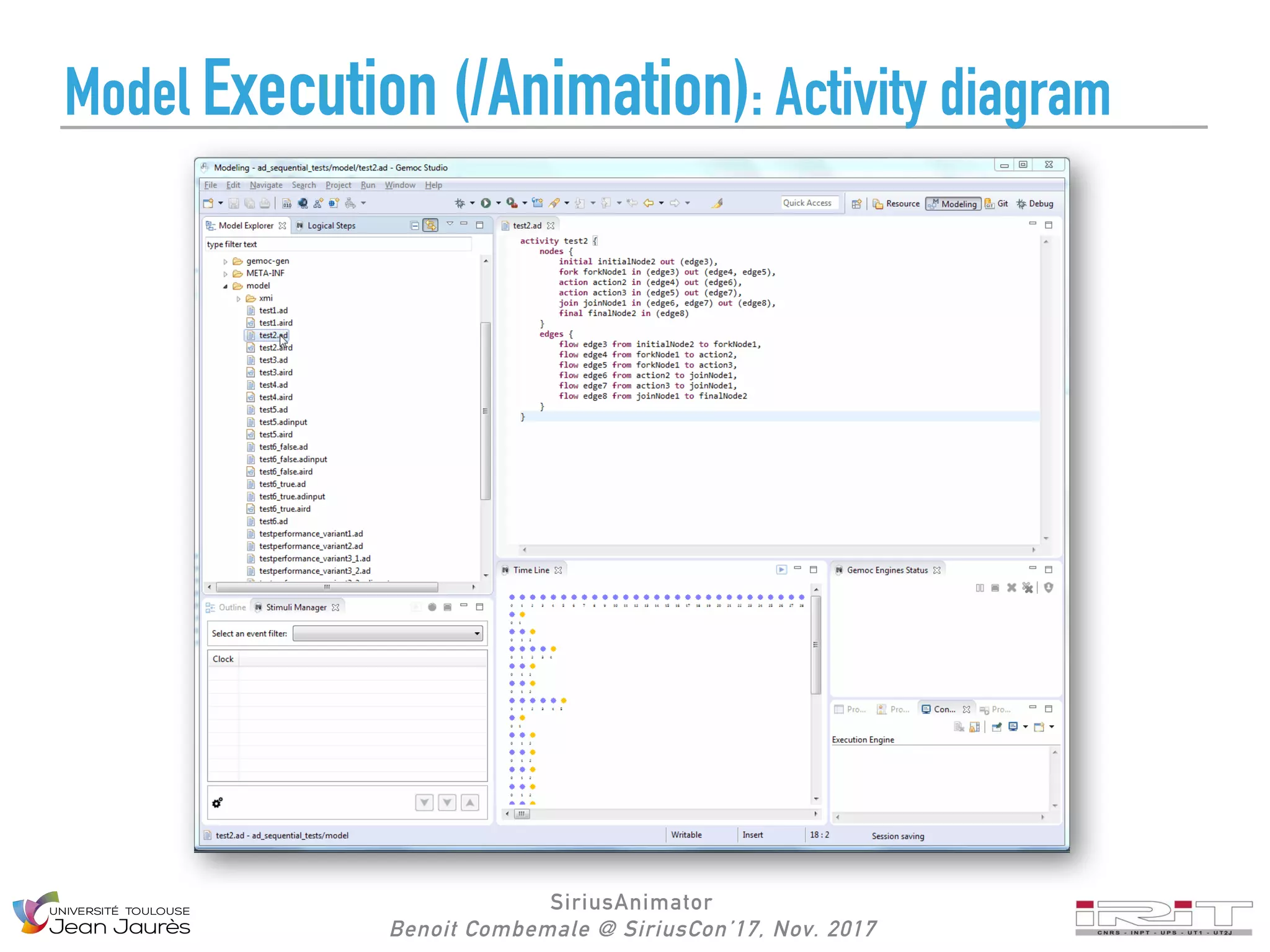 SiriusAnimator
Benoit Combemale @ SiriusCon’17, Nov. 2017
Model Execution (/Animation): Activity diagram
 
