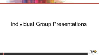 Individual Group Presentations
 