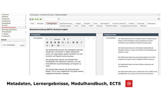 Metadaten, Lernergebnisse, Modulhandbuch, ECTS
 
