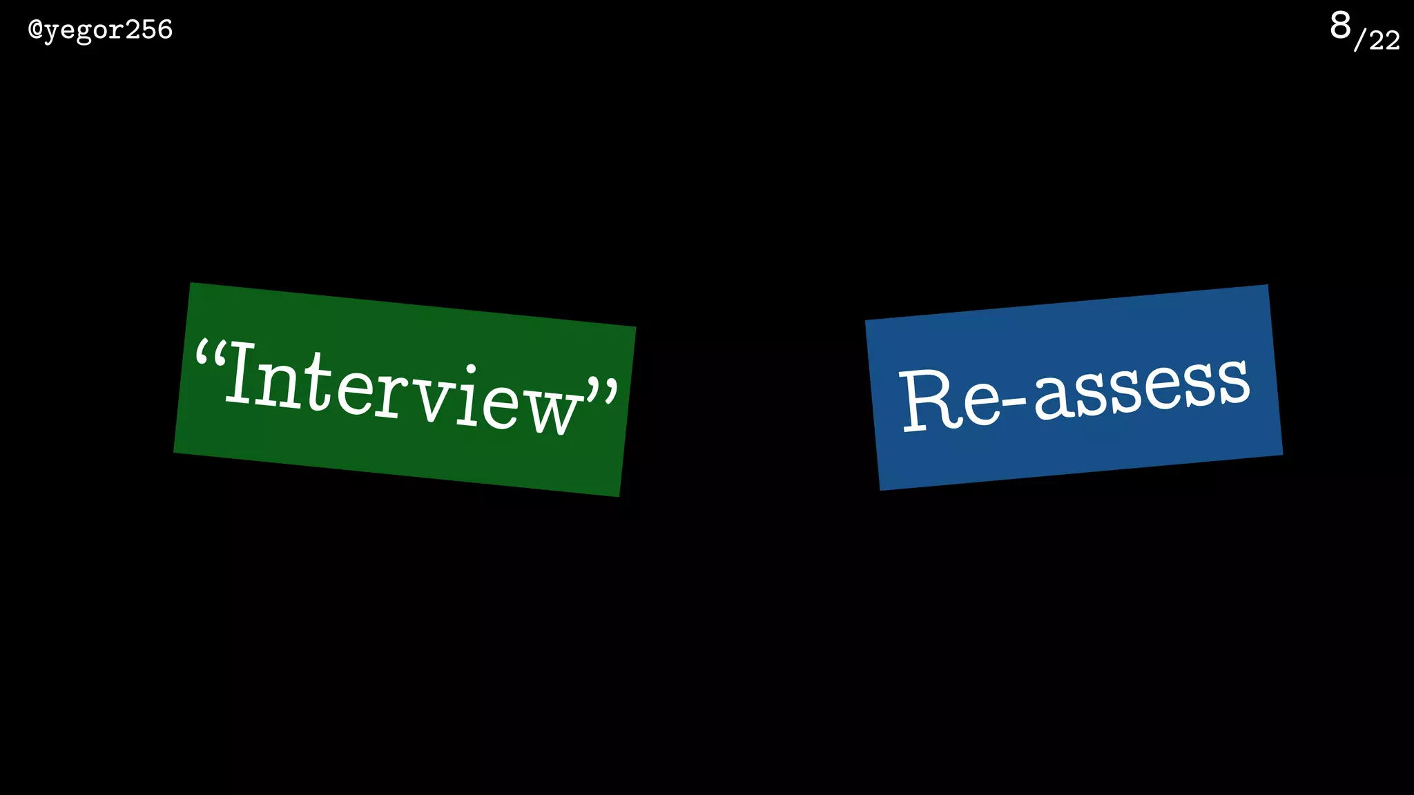 /22@yegor256 8
“Interview” Re-assess
 