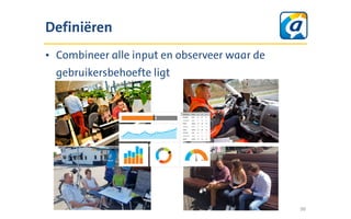 Definiëren
56
• Combineer alle input en observeer waar de
gebruikersbehoefte ligt
 