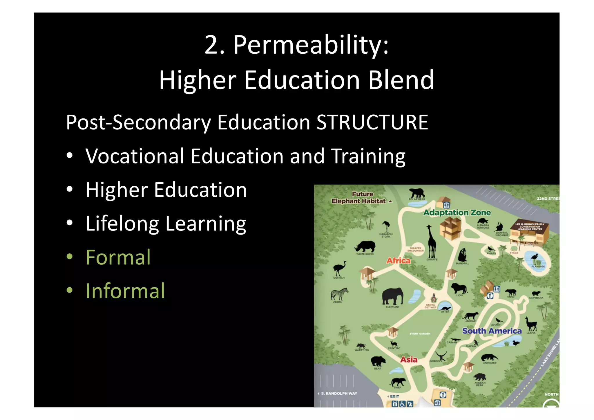 2. Permeability:
Higher Education Blend
Post-Secondary Education STRUCTURE
• Vocational Education and Training
• Higher Education
• Lifelong Learning
• Formal
• Informal
 