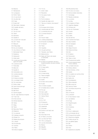 4
50. Bessons 21
51. Retrobament 21
52. La vergonya 21
53. R.M.S. Tiatinc 21
54. Un cop de sort 21
55. Una altra vida 21
56. El vigia 22
57. El gran dia? 22
58. Déus (titans i titànides) 22
59. El capitán del barco 22
60. Tan lejos... 22
61. Tinc te, te tinc 22
62. Titanic 22
63. Estruendo 22
64. Aquella nit 22
65. La noche del 14 de abril 22
66. 2017. Titanic 23
67. Mala sort 23
68. El llarg viatge 23
69. Era una nit plàcida 23
70. Una ombra en el Titanic 23
71. Me llamaba Titanic 23
72. Resiliencia 23
73. Sobrevivent 23
74. Violet carter 23
75. La nena que mai va poder
jugar amb vaixells 23
76. La senyora smith 24
77. Profunditat 24
78. Marca iris 24
79. Aquella nit 24
80. Improvisada cuna 24
82. La sirena daurada 24
83. El desamor 24
84. El retrato de amelia 24
85. Lo conseguí mamá 24
86. Con vida propia 25
87. Arriba y abajo 25
88. Quan la lluna plora gel 25
89. Resignació 25
90. Mal menor 25
91. Somnis engolits 25
92. DX. Larga distancia e incógnita 25
93. Ti-tan ti-tan 25
94. El fosc del mar 25
95. Ànimes bessones 26
96. Teresa 26
97. Desig 26
98. Titanic 26
99. Nascuda al Titanic 26
100. Maldición 26
101. La caracola 26
102. Icebergs al acecho 26
103. Bodes d’or 26
104. Marea de primavera 26
105. L’esquif 27
106. De profundis 27
107. Intrusos 27
108. Titànic 27
109. Evitar la tragedia 27
110. Y lo vio... 27
111. Violet o helen 27
112. Recuerdos 27
113. Con pasos mudos 27
114. Titanic 28
115. Por fin el silencio 28
116. Gaudeix del viatge, amor 28
117. “See you in heaven, miss dawson” 28
118. Anhel 28
119. No jugueu amb el temps 28
120. L’ensarronada del Titanic 28
121. La memòria de la mar 28
122. La mirada tranquil·la 28
123. Mr7 29
124. Fosa en negre 29
125. L’iceberg desaparegut 29
126. Mi secreto inconfesable 29
127. El trampolí 29
128. Titanic 29
129. Carpathia 29
130. Una gran pel·lícula 29
131. Titanyate, color Titanic 29
132. Mentre dormia 30
133. Relato del Titanic visto desde
un salvavidas 30
134. Mayday 30
135. El Titanic el hundimiento del barco 		
fantasma perdido, las joyas hundidas 30
136. El Titanic 30
137. El mejor padre 30
138. Titanic? 30
139. Apurados 30
140. Un destí amarg 30
141. Tresors amagats 30
142. Un viaje único 31
143. Azufre 31
144. El barco de los sueños 31
145. El petó 31
146. Un instant congelat 31
147. Si hubiese sido un sueño 31
148. Per què 31
149. Qué o quién 31
150. Todo está bien 31
151. Carta al Titanic 32
152. Avui 32
153. El nº 401 32
154. El fantasma 32
155. Joc de miralls 32
156. Inesperado 32
157. Chocolate 32
158. Rumbo a una mejor vida 32
159. Titanic 32
160. Amor bajo el mar 32
161. El Titanic y el mundo 33
162. Los niños del Titanic 33
163. 1912, La desgracia 33
164. Los dos enamorados 33
165. Música 33
166. Miguelito 33
167. Camarera 33
168. Mil quinentos trece 33
169. Por amor a la música 33
170. Somos simples marionetas 33
171. Homenatge 33
172. Repulsa condenada 34
173. La cuchara 34
174. Ay, berg 34
176. Un àngel en el Titanic 34
177. Llàgrimes ofegades 34
178. Promesa rota 34
179. Per mrs. Posthwaite 34
180. A bordo 34
181. Destino 34
182. El destí 34
183. Des del fons 34
184. El cambrer del Titanic 35
185. Veus invisibles 35
186. Els missatgers 35
187. Gansters 35
188. Viatge d’insomni 35
189. Dioses del olimpo 35
190. Orió 35
191. El destino 35
192. Premonición 35
193. Titanic, el mite 35
194. El buque de los sueños 35
195. L’home enginyós versus
l’home cobdiciós 36
196. La madam tenia raó 36
197. Nimba y fabricio 36
198. Dos historias, un final 36
199. Aquiles 36
200. Un cavaller com cal fins al final 36
201. Futur truncat 36
202. Sueño roto 36
203. Acomiadament 36
204. Última vesprada 37
205. Més a prop teu 37
206. Somos el Titanic 37
207. Una historia más del mar 37
208. Nana 37
209. Un mal son 37
210. La decisión 37
211. El meu bressol, l’oceà 37
212. Las ballenas 37
213. El viaje 37
214. Gingivitis aguda 38
215. Titanic 38
216. El violinista 38
217. Ecos 38
218. Ecos ii: reelaboració 38
219. La immensitat del cel 38
220. El buque de los sueños 38
221. Preludi de la tragèdia 38
222. Profecia de gel i foc 38
223. Les gèlides aigües 38
224. Ella 39
225. Polizón 39
226. Flors 39
227. Esperando al carpathia 39
 
