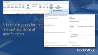 Schedule reports for the
relevant audience at
specific times
 