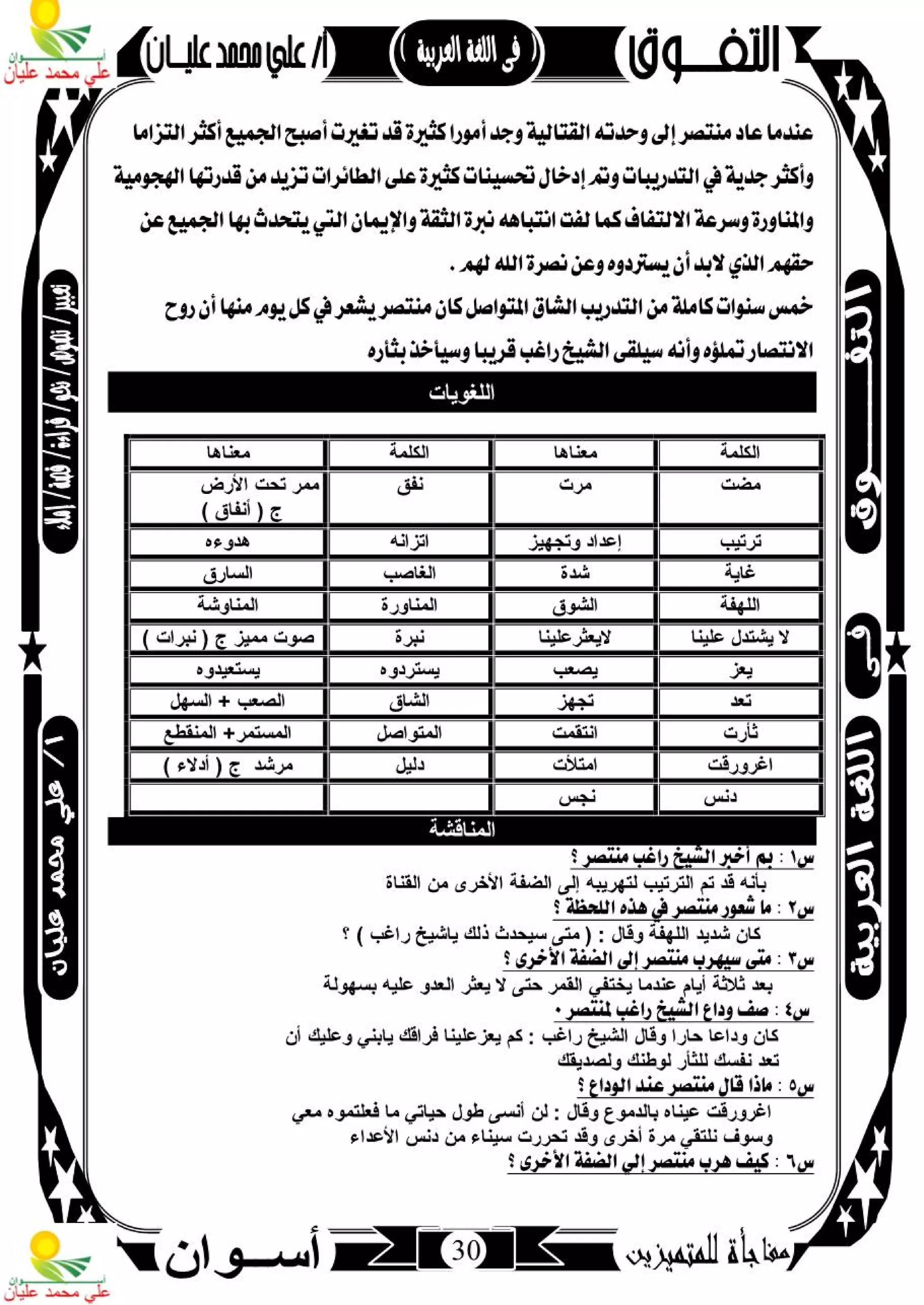 مذكرة لغة عربية للصف الثاني الإعدادي الترم الأول 2017 - موقع ملزمتي