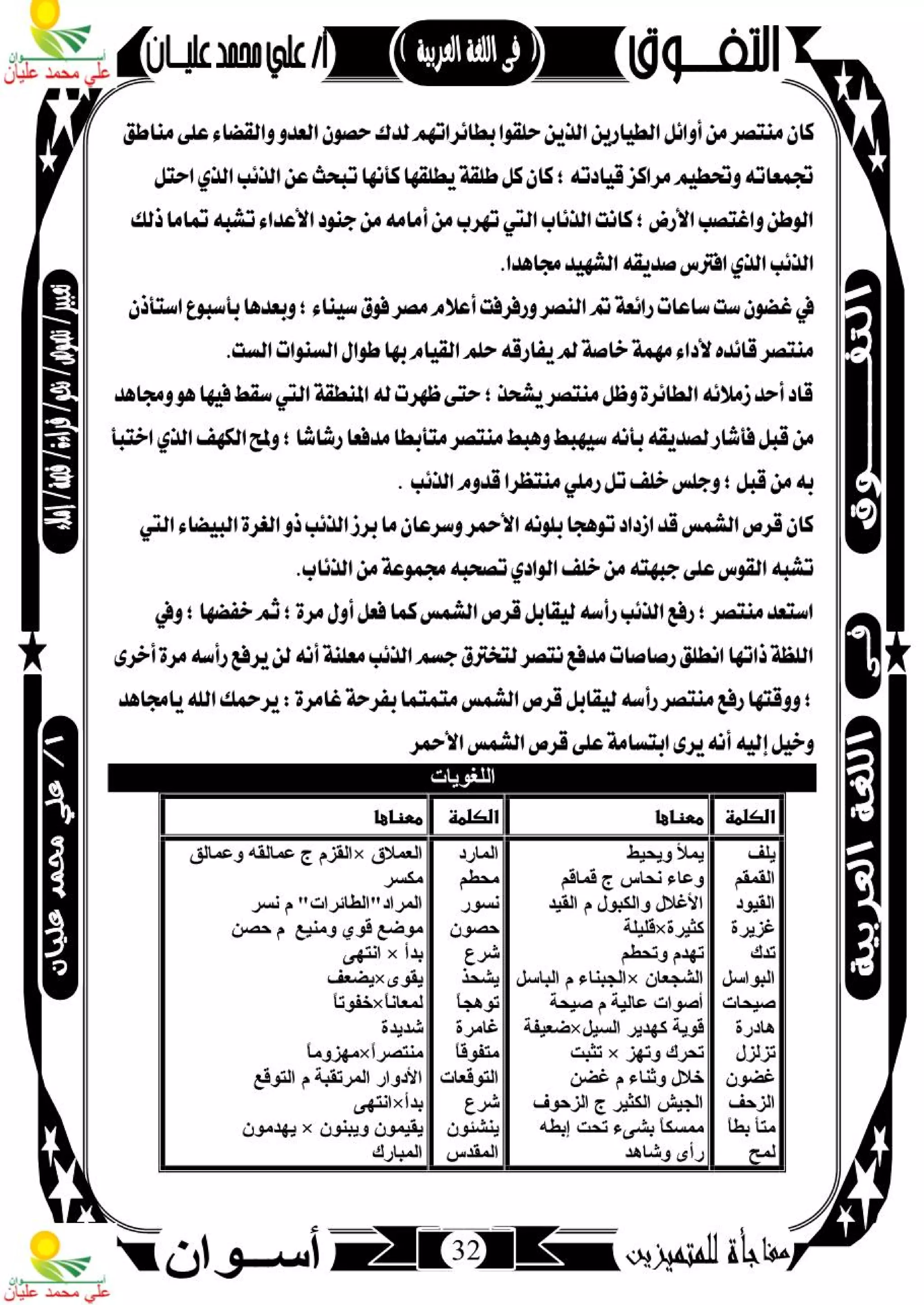 مذكرة لغة عربية للصف الثاني الإعدادي الترم الأول 2017 - موقع ملزمتي