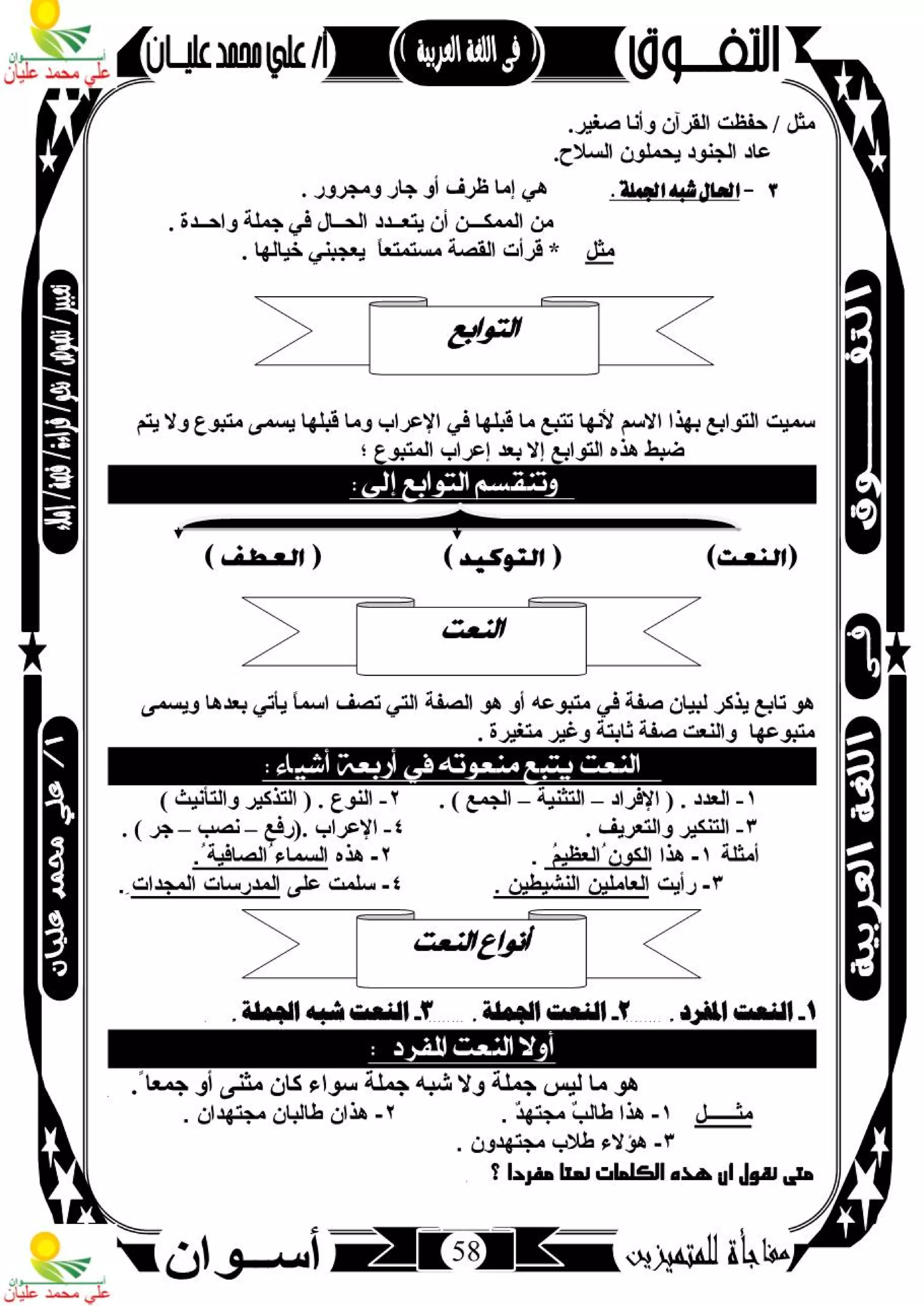 مذكرة لغة عربية للصف الثاني الإعدادي الترم الأول 2017 - موقع ملزمتي