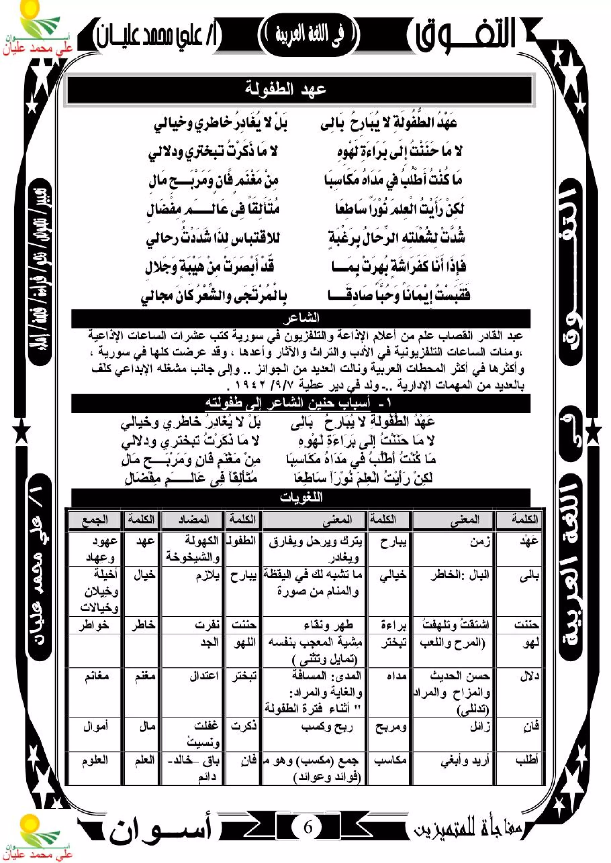 مذكرة لغة عربية للصف الثاني الإعدادي الترم الأول 2017 - موقع ملزمتي