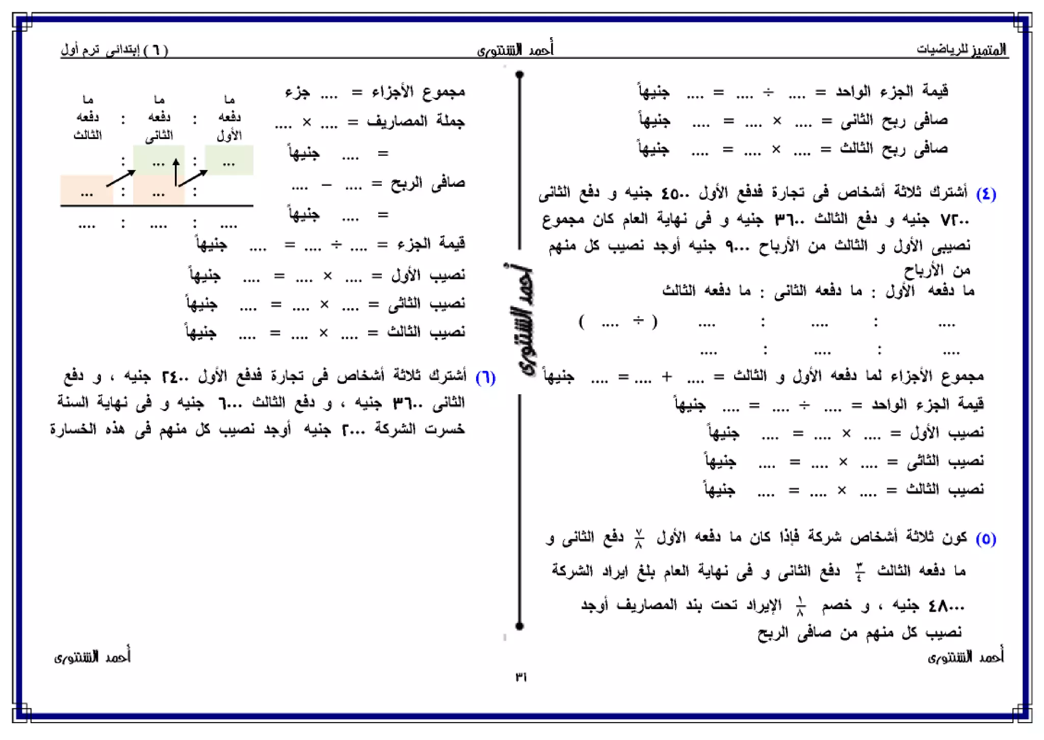 رياضيات للصف السادس الإبتدائي الترم الأول 2017 - موقع ملزمتي