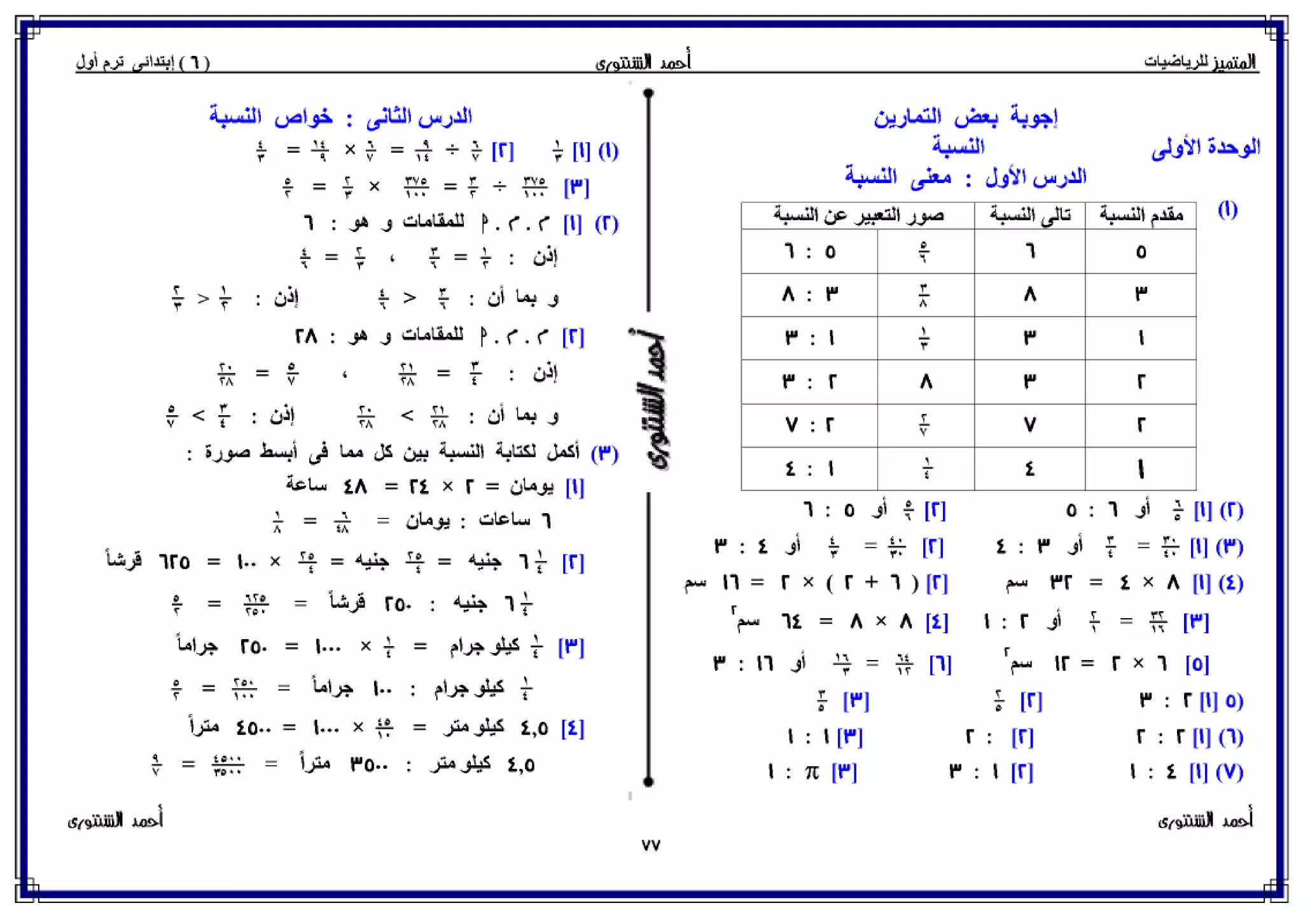 رياضيات للصف السادس الإبتدائي الترم الأول 2017 - موقع ملزمتي