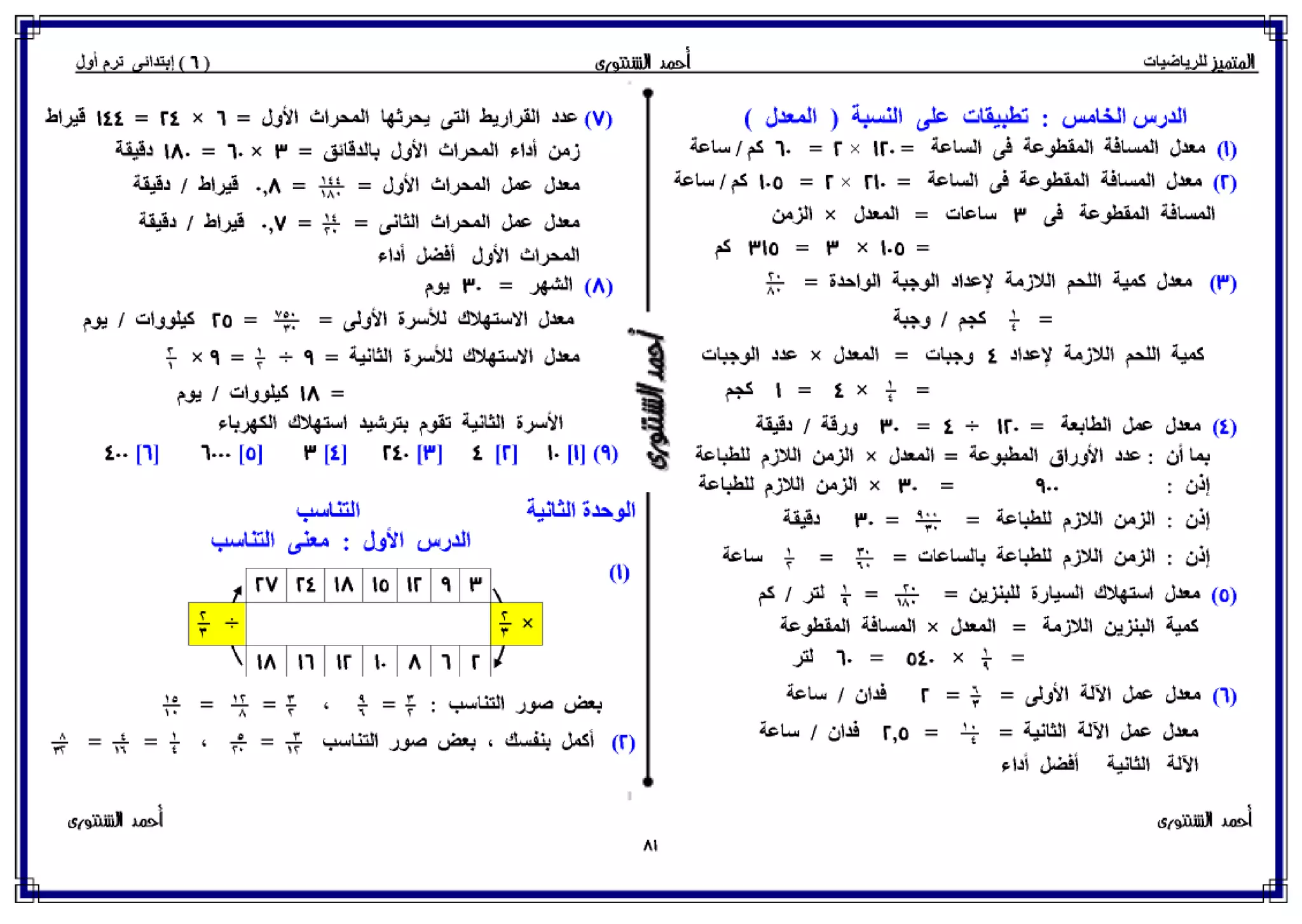 رياضيات للصف السادس الإبتدائي الترم الأول 2017 - موقع ملزمتي