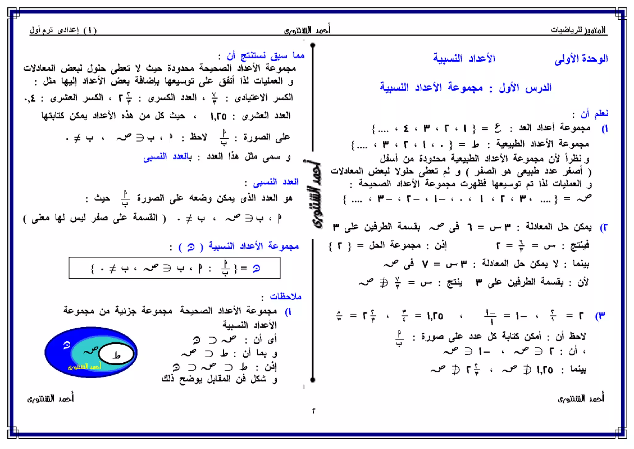 رياضيات للصف الأول الإعدادي الترم الأول 2017 - موقع ملزمتي