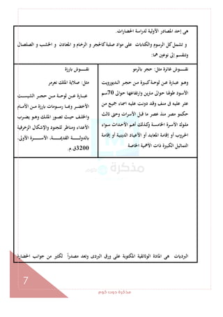 ‫ﻛﻮم‬‫دوت‬‫ﻣﺬﻛﺮة‬
7
‫ات‬‫ر‬‫اﳊﻀﺎ‬ ‫اﺳﺔ‬‫ر‬‫ﻟﺪ‬ ‫اﻷوﻟﻴﺔ‬ ‫اﳌﺼﺎدر‬ ‫إﺣﺪ‬ ‫ﻫﻰ‬.
‫ﺗ‬ ‫و‬‫ـﺎل‬‫ﺼ‬‫اﻟﺼﻠ‬ ‫و‬ ‫ـﺐ‬‫ﺸ‬‫اﳋ‬ ‫و‬ ‫ـﺎدن‬‫ﻌ‬‫اﳌ‬ ‫و‬ ‫ـﺎم‬‫ﺧ‬‫اﻟﺮ‬ ‫و‬ ‫ﻛﺎﳊﺠﺮ‬‫ﺻﻠﺒﺔ‬ ‫ﻣﻮاد‬ ‫ﻋﻠﻰ‬ ‫ت‬ ‫واﻟﻜﺘﺎ‬ ‫اﻟﺮﺳﻮم‬ ‫ﻛﻞ‬‫ﺸﻤﻞ‬
‫ﳘﺎ‬ ‫ﻧﻮﻋﲔ‬ ‫إﱃ‬ ‫وﺗﻨﻘﺴﻢ‬:
‫ﻣﺜﻞ‬ ‫ﻏﺎﺋﺮة‬ ‫ـﻮش‬‫ـ‬‫ـ‬‫ـ‬‫ـ‬‫ـ‬‫ـ‬‫ـ‬‫ـ‬‫ـ‬‫ـ‬‫ـ‬‫ﻘ‬‫ﻧ‬:‫ﻟﺮﻣﻮ‬ ‫ﺣﺠﺮ‬
‫ـﺪﻳﻮروﻳﺖ‬‫ـ‬‫ـ‬‫ﻟ‬‫ا‬ ‫ـﺮ‬‫ـ‬‫ـ‬‫ﺠ‬‫ﺣ‬ ‫ـﻦ‬‫ـ‬‫ـ‬‫ﻣ‬ ‫ـﲑة‬‫ـ‬‫ـ‬‫ﺒ‬‫ﻛ‬‫ـﺔ‬‫ـ‬‫ـ‬‫ﺣ‬‫ﻟﻮ‬ ‫ـﻦ‬‫ـ‬‫ـ‬‫ﻋ‬ ‫ـﺎرة‬‫ـ‬‫ـ‬‫ﺒ‬‫ﻋ‬ ‫ـﻮ‬‫ـ‬‫ـ‬‫ﻫ‬‫و‬
‫ـﻮاﱃ‬‫ﺣ‬ ‫ـﺎ‬‫ـ‬‫ﻬ‬‫ﺗﻔﺎﻋ‬‫ر‬‫وا‬ ‫ﻳﻦ‬‫ﱰ‬‫ـ‬‫ﻣ‬ ‫ـﻮاﱃ‬‫ـ‬‫ﺣ‬ ‫ـﺎ‬‫ﳍ‬‫ﻃﻮ‬ ‫ـﻮد‬‫ﺳ‬‫اﻷ‬70‫ـﻢ‬‫ـ‬‫ﺳ‬
‫ـ‬‫ﻧ‬‫دو‬ ‫ـﺪ‬‫ـ‬‫ﻗ‬‫و‬ ‫ـﻒ‬‫ﻨ‬‫ﻣ‬ ‫ﰱ‬ ‫ـﻪ‬‫ـ‬‫ﻴ‬‫ﻋﻠ‬ ‫ـﺮ‬‫ﺜ‬‫ﻋ‬‫ـﻦ‬‫ـ‬‫ﻣ‬ ‫ـﻊ‬‫ـ‬‫ﻴ‬‫ﲨ‬ ‫ـﺎء‬‫ﲰ‬‫ا‬ ‫ـﻪ‬‫ـ‬‫ﻴ‬‫ﻋﻠ‬ ‫ﺖ‬
‫ﻟﺚ‬ ‫وﺣﱴ‬ ‫ات‬‫ﺮ‬‫اﻷﺳ‬ ‫ﻗﺒﻞ‬ ‫ﻣﺎ‬ ‫ﻋﺼﺮ‬ ‫ﻣﻨﺬ‬ ‫ﻣﺼﺮ‬ ‫ﺣﻜﻤﻮ‬
‫اء‬‫ﻮ‬‫ـ‬‫ـ‬‫ﺳ‬ ‫ـﺪاث‬‫ـ‬‫ﺣ‬‫اﻷ‬ ‫ـﻢ‬‫ـ‬‫ﻫ‬‫أ‬ ‫ـﺬﻟﻚ‬‫ـ‬‫ﻛ‬‫و‬ ‫ـﺔ‬‫ـ‬‫ﺴ‬‫اﳋﺎﻣ‬ ‫ـﺮة‬‫ـ‬‫ﺳ‬‫اﻷ‬ ‫ـﻮك‬‫ـ‬‫ﻠ‬‫ﻣ‬
‫ـﺔ‬‫ـ‬‫ﻣ‬‫إﻗﺎ‬ ‫أو‬ ‫ـﺔ‬‫ـ‬‫ﻴ‬‫اﻟﺪﻳﻨ‬ ‫ـﺎد‬‫ـ‬‫ﻴ‬‫اﻷﻋ‬ ‫أو‬ ‫ـﺪ‬‫ـ‬‫ﺑ‬‫اﳌﻌﺎ‬ ‫ـﺔ‬‫ـ‬‫ﻣ‬‫إﻗﺎ‬ ‫أو‬ ‫ـﺮوب‬‫ـ‬‫ﳊ‬‫ا‬
‫اﳋﺎﺻﺔ‬ ‫اﻷﳘﻴﺔ‬ ‫ذات‬ ‫اﻟﻜﺒﲑة‬ ‫اﻟﺘﻤﺎﺛﻴﻞ‬
‫رزة‬ ‫ـﻮش‬‫ـ‬‫ـ‬‫ـ‬‫ـ‬‫ـ‬‫ـ‬‫ـ‬‫ـ‬‫ـ‬‫ـ‬‫ـ‬‫ﻘ‬‫ﻧ‬
‫ﻣﺜﻞ‬:‫ﻧﻌﺮﻣﺮ‬ ‫اﳌﻠﻚ‬ ‫ﺻﻼﻳﺔ‬
‫ـ‬‫ـ‬‫ـ‬‫ـ‬‫ـ‬‫ﻣ‬ ‫ـﺔ‬‫ـ‬‫ـ‬‫ـ‬‫ـ‬‫ﺣ‬‫ﻟﻮ‬ ‫ـﻦ‬‫ـ‬‫ـ‬‫ـ‬‫ـ‬‫ﻋ‬ ‫ـﺎرة‬‫ـ‬‫ـ‬‫ـ‬‫ـ‬‫ﺒ‬‫ﻋ‬‫ـﺖ‬‫ـ‬‫ـ‬‫ـ‬‫ـ‬‫ﺴ‬‫اﻟﺸﻴ‬ ‫ـﺮ‬‫ـ‬‫ـ‬‫ـ‬‫ـ‬‫ﺠ‬‫ﺣ‬ ‫ﻦ‬
‫ـﺎم‬‫ـ‬‫ـ‬‫ـ‬‫ﻣ‬‫اﻷ‬ ‫ـﻦ‬‫ـ‬‫ـ‬‫ـ‬‫ﻣ‬ ‫رزة‬ ‫ـﻮﻣﺎت‬‫ـ‬‫ـ‬‫ـ‬‫ﺳ‬‫ر‬ ‫ـﺎ‬‫ـ‬‫ـ‬‫ـ‬ ‫و‬ ‫ـﺮ‬‫ـ‬‫ـ‬‫ـ‬‫ﻀ‬‫اﻷﺧ‬
‫ـﺮب‬‫ـ‬‫ـ‬‫ﻀ‬‫ﻳ‬ ‫ـﻮ‬‫ـ‬‫ـ‬‫ﻫ‬‫و‬ ‫ـﻚ‬‫ـ‬‫ـ‬‫ﻠ‬‫اﳌ‬ ‫ـﻮر‬‫ـ‬‫ـ‬‫ﺼ‬‫ﺗ‬ ‫ـﺚ‬‫ـ‬‫ـ‬‫ﻴ‬‫ﺣ‬ ‫ـﻒ‬‫ـ‬‫ـ‬‫ﻠ‬‫اﳋ‬‫و‬
‫اﻟﺰﺧﺮﻓﻴﺔ‬ ‫واﻹﺷﻜﺎل‬ ‫ﻟﻠﺠﻨﻮد‬ ‫وﻣﻨﺎﻇﺮ‬ ‫اﻷﻋﺪاء‬
،‫اﻷوﱃ‬ ‫ـﺮة‬‫ـ‬‫ـ‬‫ـ‬‫ـ‬‫ـ‬‫ـ‬‫ـ‬‫ـ‬‫ـ‬‫ـ‬‫ـ‬‫ـ‬‫ـ‬‫ـ‬‫ـ‬‫ﺳ‬‫اﻷ‬ ،‫ـﺔ‬‫ـ‬‫ـ‬‫ـ‬‫ـ‬‫ـ‬‫ـ‬‫ـ‬‫ـ‬‫ـ‬‫ـ‬‫ـ‬‫ـ‬‫ـ‬‫ـ‬‫ـ‬‫ﳝ‬‫اﻟﻘﺪ‬ ‫ـﺔ‬‫ـ‬‫ـ‬‫ـ‬‫ـ‬‫ـ‬‫ـ‬‫ـ‬‫ـ‬‫ـ‬‫ـ‬‫ـ‬‫ـ‬‫ـ‬‫ـ‬‫ـ‬‫ﻟ‬‫ﻟﺪو‬
3200‫ق‬.‫م‬.
‫اﳊﻀﺎ‬ ‫ﺟﻮاﻧﺐ‬ ‫ﻣﻦ‬ ‫ﻟﻜﺜﲑ‬ ً‫ا‬‫ر‬‫ﻣﺼﺪ‬ ‫وﺗﻌﺪ‬ ‫اﻟﱪدى‬ ‫ورق‬ ‫ﻋﻠﻰ‬ ‫اﳌﻜﺘﻮﺑﺔ‬ ‫ﺋﻘﻴﺔ‬ ‫اﻟﻮ‬ ‫اﳌﺎدة‬ ‫ﻫﻰ‬ ‫ت‬ ‫اﻟﱪد‬‫رة‬
 